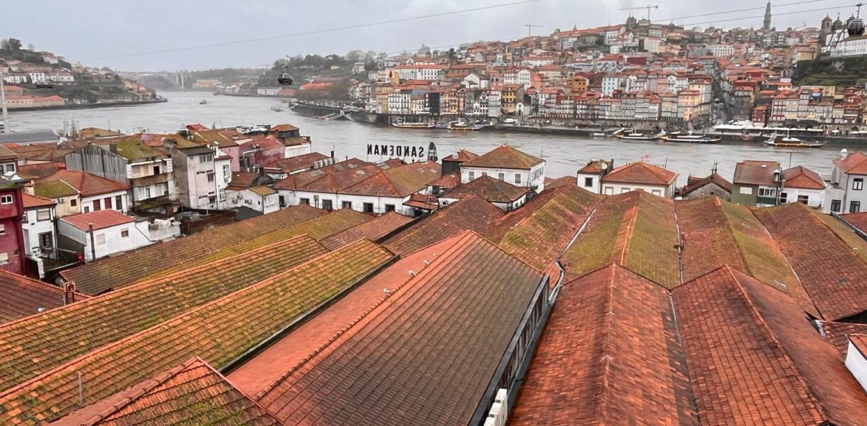 Dachy pokryte wypalaną dachówką. Widok z Vila Nova de Gaia na Porto.